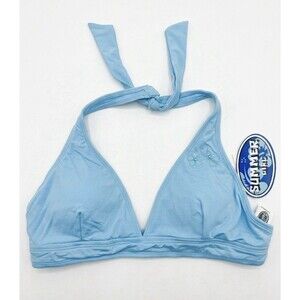 NWT Summer Girl Baby Blue Halter Bikini Top L Y2K Blue Rhinestone Flower Sparkle